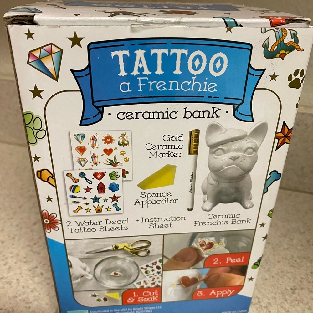 Bright Stripes Tattoo a Frenchie Ceramic Bank DIY Craft Kit | Piggy Bank - Picture 5 of 6